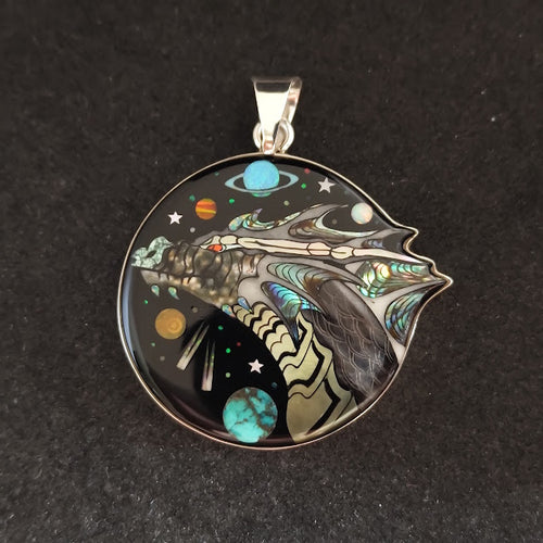 Dragon Inlay Pendant - Celestial Beauty in Turquoise, Lab Opal, Mother of Pearl & Paua Shell