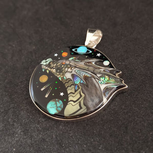 Dragon Inlay Pendant - Celestial Beauty in Turquoise, Lab Opal, Mother of Pearl & Paua Shell