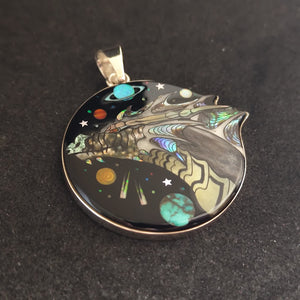 Dragon Inlay Pendant - Celestial Beauty in Turquoise, Lab Opal, Mother of Pearl & Paua Shell