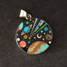 Sterling Silver Galaxy Pendant Inlay with Turquoise, Lab Opal, and Mother of Pearl Shell - 35mm