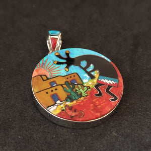 Handcrafted Kokopelli Sterling Silver Pendant with Inlaid Gemstones