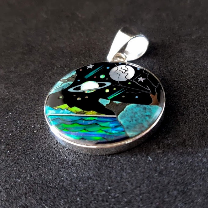 Cosmic Inspiration: Sterling Silver Space-Themed Inlay Pendant