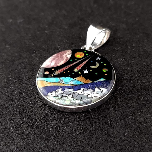 Galaxy Inlay Sterling Silver Pendant with Lab Opal, Turquoise, Lapis Lazuli, and Rhodochrosite