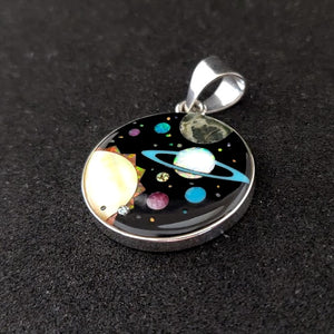 Exquisite Galaxy Inlay Sterling Silver Pendant with Lab Opal, Turquoise,  Lazuli Lapis, Rhodochrosite, and Mother of Pearl Shell - 1 Inch Diameter