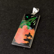 Sterling Silver Space Inlay Cowboy Pendant | Lab Opal, Coral, Resin, Mother of Pearl | Celestial Jewelry