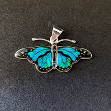 Sterling Silver Blue Monarch Butterfly Inlay Pendant with Lab Opal