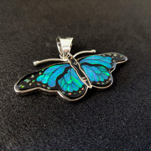 Sterling Silver Blue Monarch Butterfly Inlay Pendant with Lab Opal