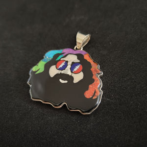 Grateful Dead Jerry Garcia Silhouette Inlay Pendant with Lab Opal, Antler, Resin, Coral and Lapis Lazuli