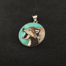Wolf Inlay Sterling Silver Pendant - Turquoise, Coral, Mother of Pearl, Black Horn - 11g, 33.5mm (Excluding Bail)