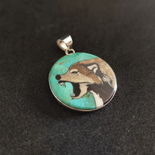Wolf Inlay Sterling Silver Pendant - Turquoise, Coral, Mother of Pearl, Black Horn - 11g, 33.5mm (Excluding Bail)