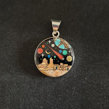 Stunning Galaxy Inlay Sterling Silver Pendant with Lab Opal, Turquoise, and Mother of Pearl Shell - 30mm Diameter