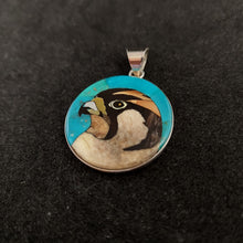 Turquoise, Coral, Black Horn, Lab Opal, and Mother of Pearl Falcon Inlay Pendant