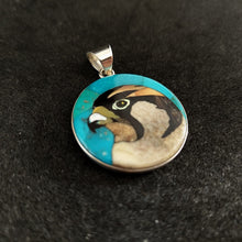 Turquoise, Coral, Black Horn, Lab Opal, and Mother of Pearl Falcon Inlay Pendant