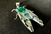 Sterling Silver Cicada Inlay Pendant with Lab Opal, Mother of Pearl, and Turquoise