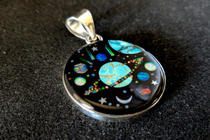 Galaxy Inlay Sterling Silver Pendant with Lab Opal, Turquoise, and Mother of Pearl Shell