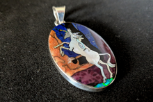 Unicorn Inlay Pendant - Sterling Silver Pendant with Coral, Magenta Turquoise, Lazuli Lapis, Lab Opal, and Mother of Pearl - 11g, 38x26mm (Excluding Bail)